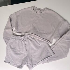 ALO Set Matching Drawstring Shorts & Crop Sweatshirt